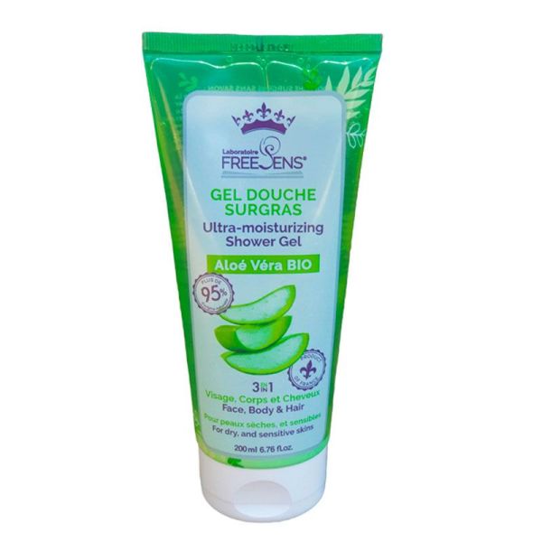 Freesens Gel Douche Surgras Bio - Sans Savon - Senteur Aloe Vera - Peaux Sensibles & Sèches - 200ml