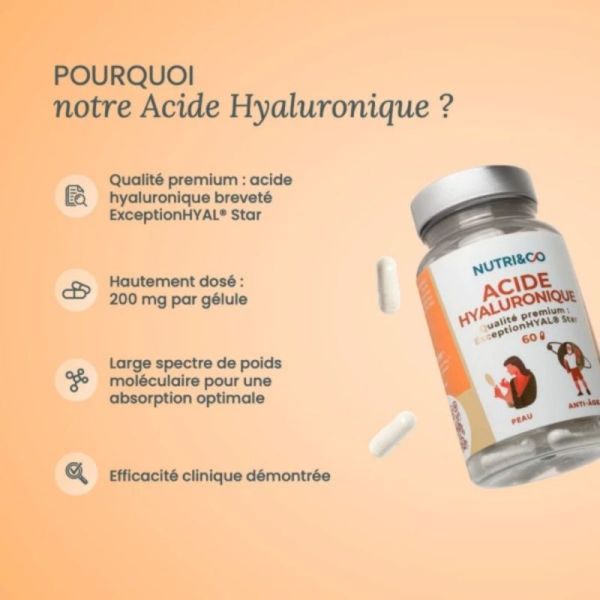 Nutri&Co Acide Hyaluronique 60 Gélules – hydratation et élasticité de la peau
