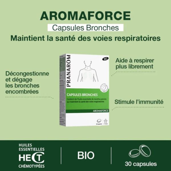 Pranarôm Capsules Bronches aux Huiles Essentielles Bio - 30 Capsules
