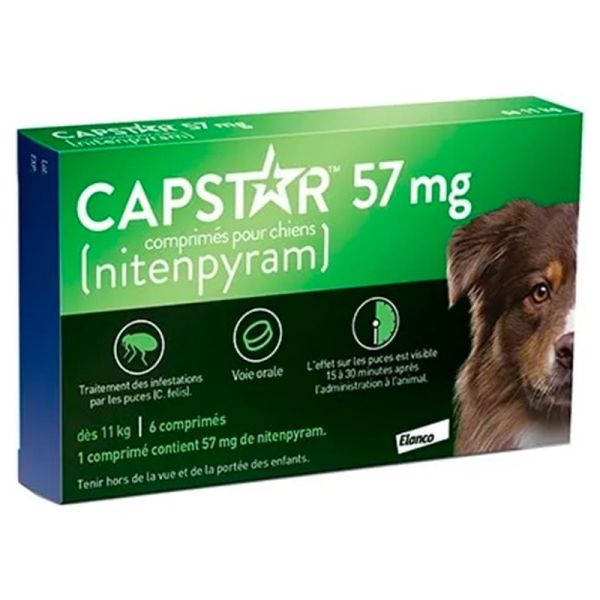 Elanco Capstar Traitement Anti-Puces Oral pour Grand Chien 57mg - 6 Comprimés - + de 11kg