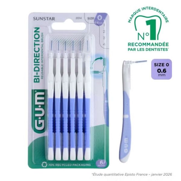 GUM Bi-Direction Brossette Interdentaire Taille 0 0.6 mm 6 unités - Hygiène bucco-dentaire quotidienne