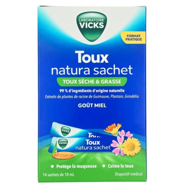 Laboratoire Vicks Toux Natura Sachet 14 sachets de 10 ml - Soulagement de la toux sèche et grasse