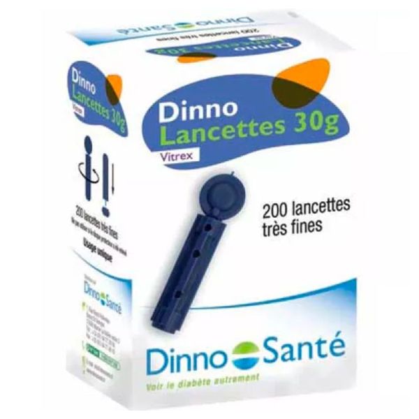 Dinno Santé Lancettes 30G Vitrex Glycémie - 200 lancettes - Prélèvement précis et indolore