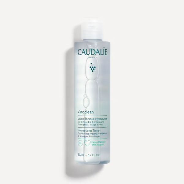 Caudalie Vinoclean Lotion Tonique Hydratante à l'Eau de Rose Bio 200ml - Tonifie, hydrate et parfait le démaquillage sans alcool