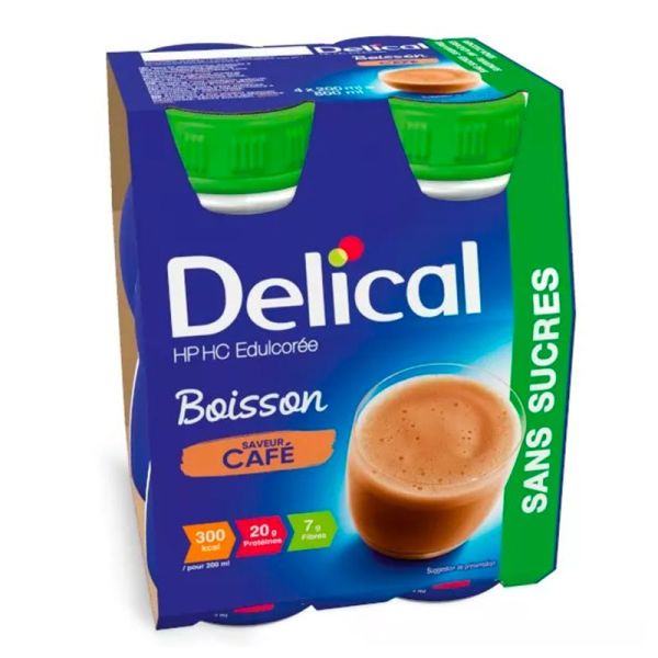 Delical Boisson HP/HC Édulcorée Sans Sucres - 4 x 200ml - Saveur Café - Apport nutritionnel renforcé