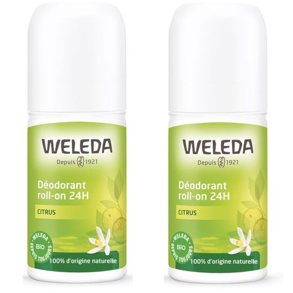 Weleda Citrus Déodorant au Citrus Roll-on 24H Lot de 2x50ml – Fraîcheur et hygiène