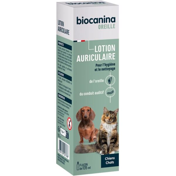 Biocanina Lotion Auriculaire - Chiens et Chats - 135ml - Nettoie, assainit et élimine les odeurs