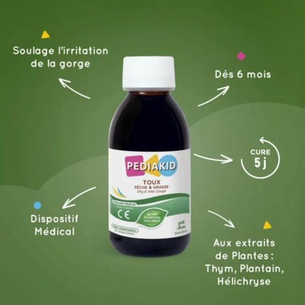 Pédiakid Sirop Toux Sèche & Grasse 125 ml – Calmer la toux et soulager la gorge