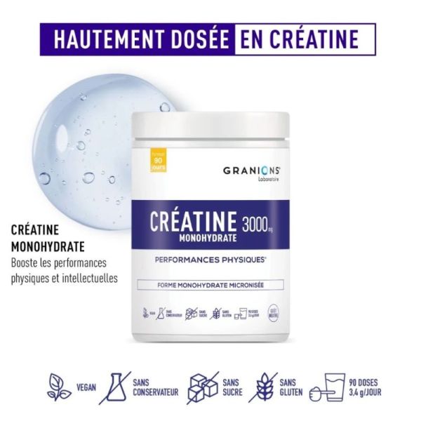 Granions Créatine Monohydrate 3000 mg 90 jours - Capacités physiques et musculaires
