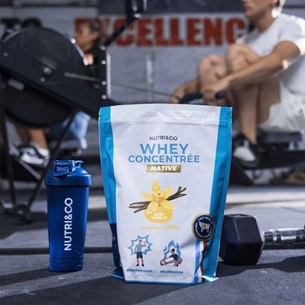 Nutri&Co Whey Concentrée Protéine Native Goût Vanille 900g – Prise de masse et récupération musculaire