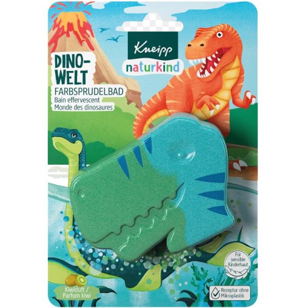 Kneipp Naturkind Bain Effervescent - 1 unité - Monde des Dinosaures - Senteur Kiwi - Bain ludique dès 3 ans