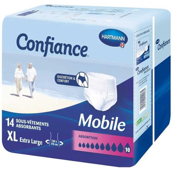 Confiance Mobile 10 Gouttes Taille XL – 14 slips absorbants jour et nuit, discret et confortable, absorption rapide