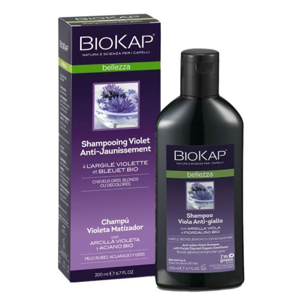 Biokap Shampooing Violet Anti Jaunissement - Enlève les Reflets Jaunes des Cheveux Blonds - 200ml