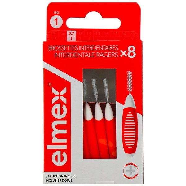 Elmex Brossettes interdentaires - Taille 1 - 0.7mm - Prévient les Caries - 8 unités