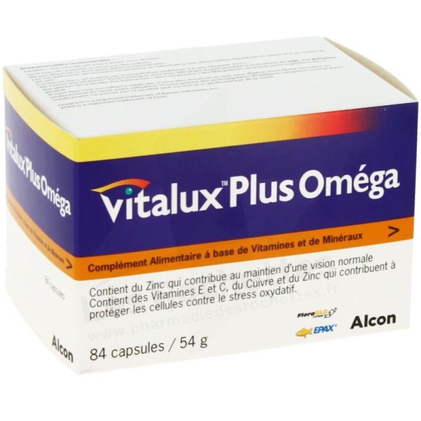 Alcon Vitalux Plus Oméga - Complément Alimentaire à Visée Oculaire - 84 capsules