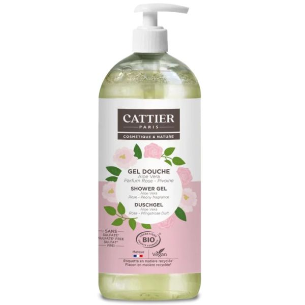 Cattier Gel Douche Sans Sulfate Aloe Vera Rose Pivoine Bio 1L – Douceur et élégance