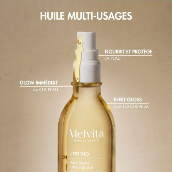 Melvita Huile Extraordinaire L'Or Bio 100 ml - Nutrition, éclat immédiat et effet gloss