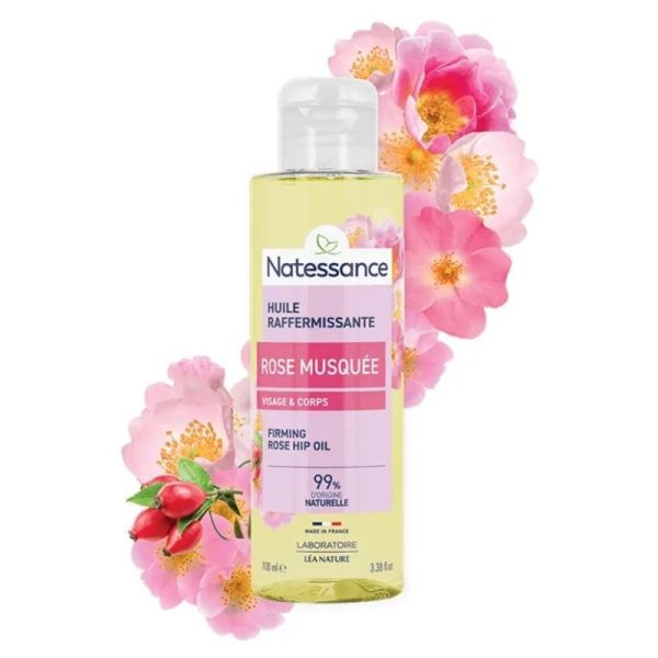 Natessance Huile de Rose Musquée Flacon de 100ml - Raffermit, prévient les signes de l'âge et améliore l'éclat de la peau