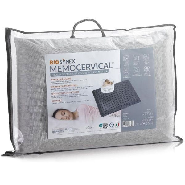 Biosynex Memocervical Oreiller Ergonomique à Mémoire Gris - 40 × 60 cm