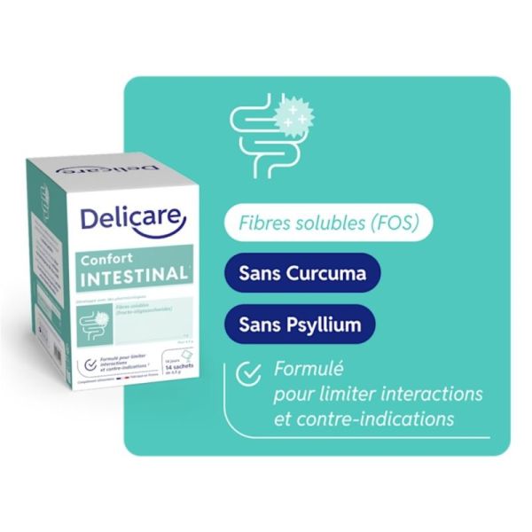 Delicare Confort Intestinal 14 sachets - Soutien du transit et apport en fibres