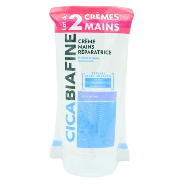 Biafine Cicabiafine Crème Mains Réparation Intense 2 X 75 ml - Mains sèches, gercées ou abîmées