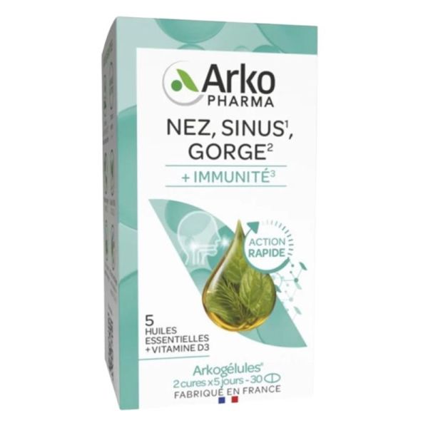 Arkopharma Arkogelules Nez Sinus Gorge 30 Capsules – Confort respiratoire et immunité