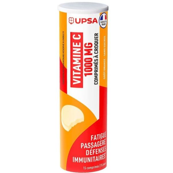 UPSA Vitalité Vitamine C 1000mg 15 Comprimés à croquer – Énergie et immunité