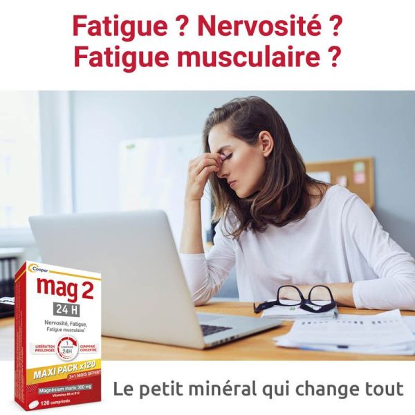 Cooper Mag 2 24H Formule Renforcée - Réduit la Fatigue et Calme la Nervosité - 120 Comprimés