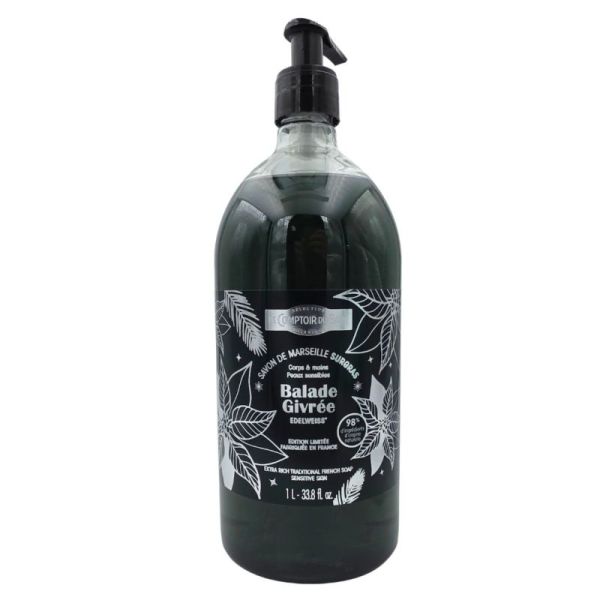 Le Comptoir du Bain Savon de Marseille Surgras Extra-Doux Balade Givrée Edelweiss 1 L - Nettoyage doux corps et mains