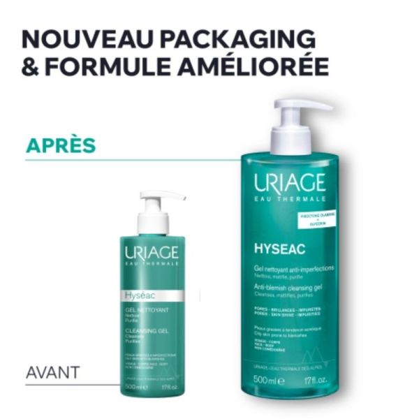 Uriage Hyséac Gel Nettoyant Anti-Imperfections 500 ml - Nettoie et purifie les peaux à tendance acnéique
