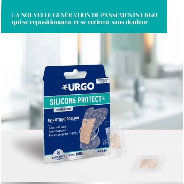 Urgo Silicone Protect + -  8 Pansements prédécoupés format kids dès 1 an - Tenue 48h