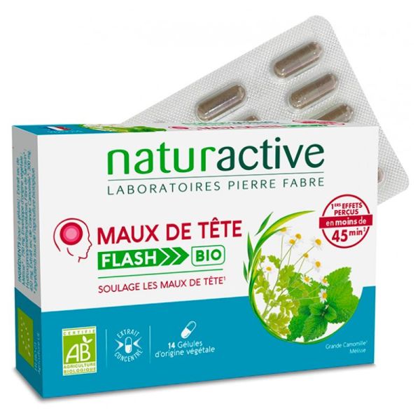 Naturactive Maux de Tête Flash Bio - Soulage Rapidement - 14 Gélules