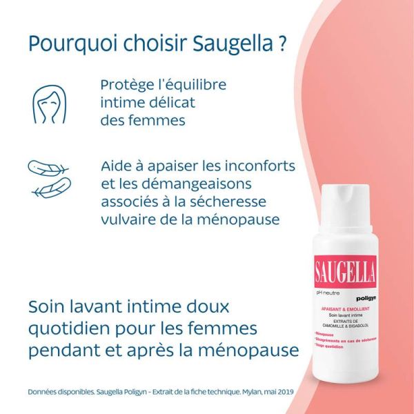 Saugella Poligyn Soin Lavant Intime - Adapté aux Femmes Ménoposées - Lot de 2 x 250 ml