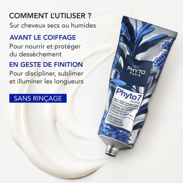 Phyto 7 Elixir Crème de Jour Universelle - 100ml - Nourrit intensément et discipline les cheveux secs