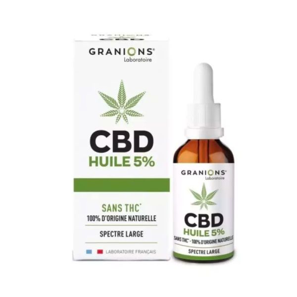 Granions Huile CBD 5 % - Stress et Anxieté - Large Spectre - 10ml