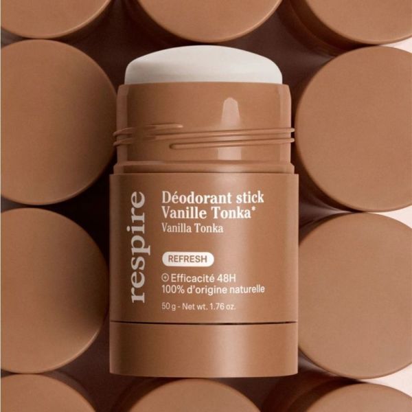 Respire Déodorant Stick Vanille Tonka 50g - Efficacité 48h naturelle et emballage zéro plastique
