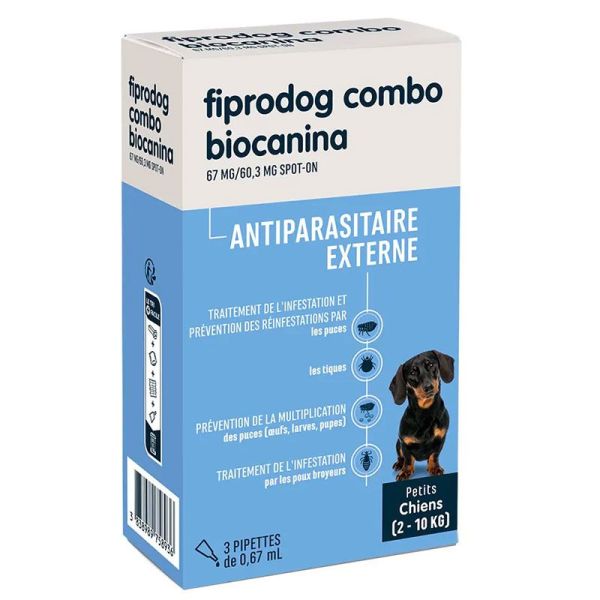 Biocanina - Antiparasitaire Externe - Fiprodog Combo Spot-On - Petits Chiens - 2 à 10kg - 3 Pipettes de 0.67ml