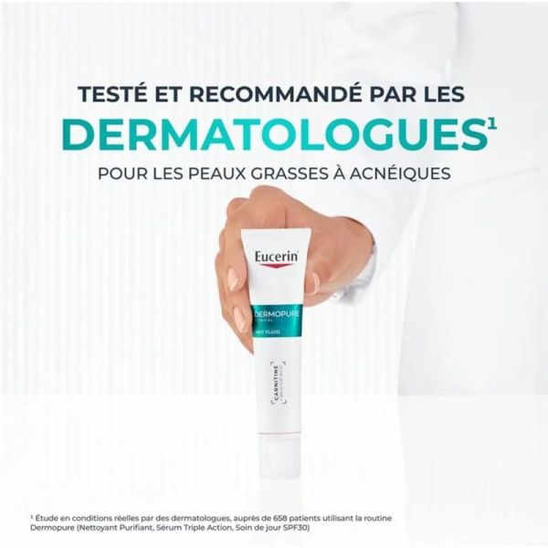 Eucerin DermoPure Mat Fluide Matifiant 40 ml - Effet anti-brillance 8h, réduit les imperfections, apaise les irritations