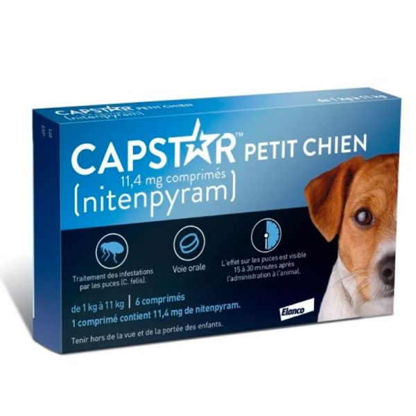 Elanco Capstar Traitement Anti-Puces Oral pour Petit Chien 11,4mg - 6 Comprimés - 1 à 11kg
