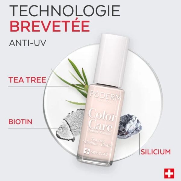 Poderm Vernis Color Care Tea Tree Nude Blush 8 ml - Vernis soin nude rosé naturel longue tenue