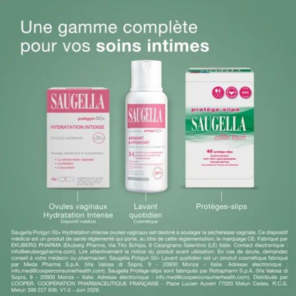 Saugella Poligyn 50+ Ovules Vaginaux 10 Ovules – Hydratation intense et confort intime