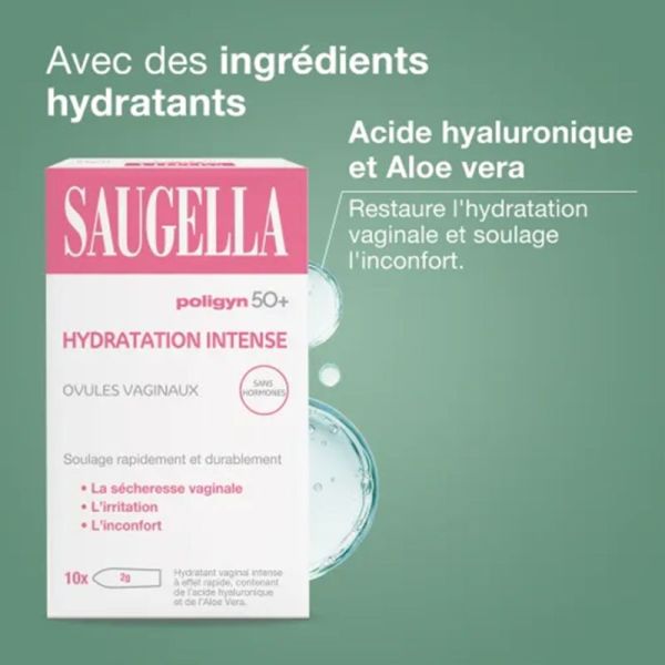 Saugella Poligyn 50+ Ovules Vaginaux 10 Ovules – Hydratation intense et confort intime