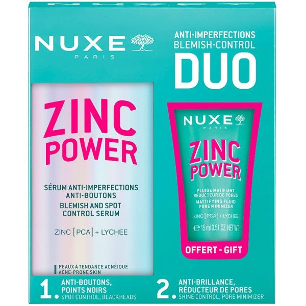 Nuxe Coffret Zinc Power - Sérum Anti-Imperfections Anti-Boutons 30ml + Fluide Matifiant Réducteur de Pores 15ml OFFERT