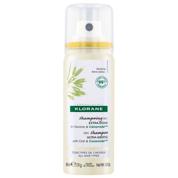 Klorane Shampoing Sec Extra-Doux - Tous Types de Cheveux - Nettoie en Douceur - 50 ml