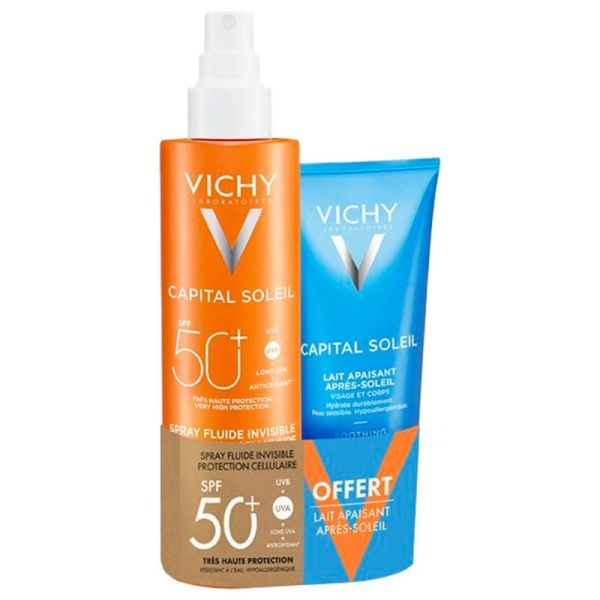 Vichy Capital Soleil Spray Fluide Invisible SPF50+ 200 ml + Lait Apaisant Après-Soleil 100 ml OFFERT