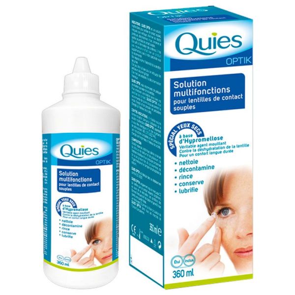 Quies Optik Solution Multifonctions - Pour Lentilles Souples - Confort Occulaire - 360 ml