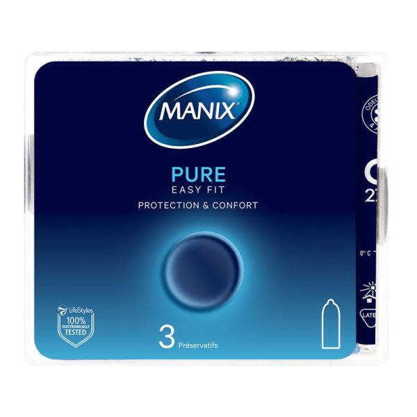 Manix Pure Easy Fit 3 préservatifs - Protection & confort, boîte en plastique