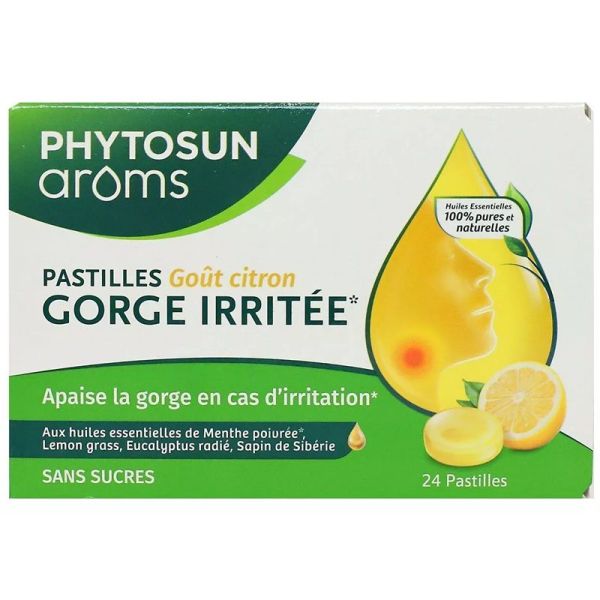 Phytosun Arôms Pastilles Gorge Irritée Sans Sucres Goût Citron - 24 Pastilles