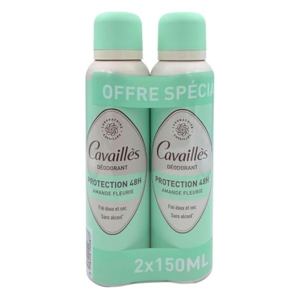 Cavaillès Déodorant Spray Amande Fleurie 2x150ml - Protection 48h et soin apaisant offre spéciale