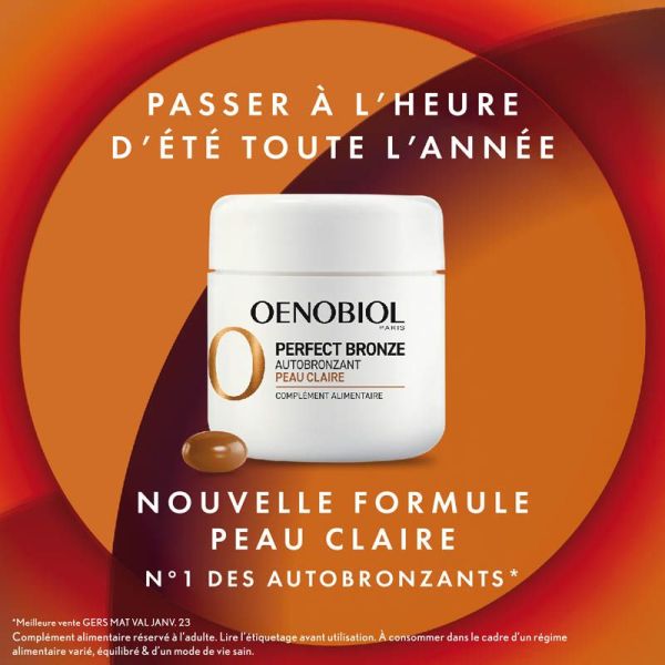 Oenobiol Perfect Bronze Autobronzant - 30 Capsules - Peau Claire - Hâle Naturel et Uniforme